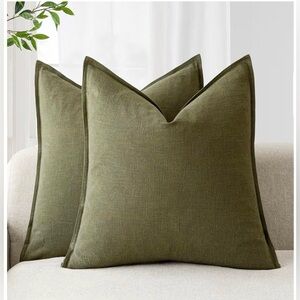 NEW 2 Large Flange Linen Pillow Covers 26x26” Olive Green